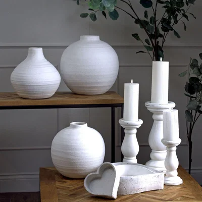The Range Tiber Large Handmade Ceramic Vase With Linear Textures - White