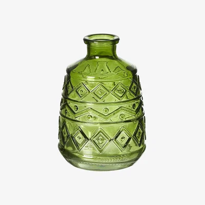 The Range Aztec Pattern Glass Vase - Green
