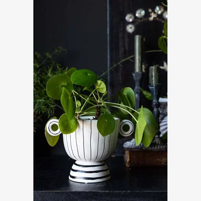 Rockett St George Black & White Stripe Vase with Handles