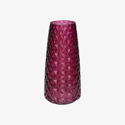 The Range Glass Diamond Pattern Vase - H21cm - Aubergine