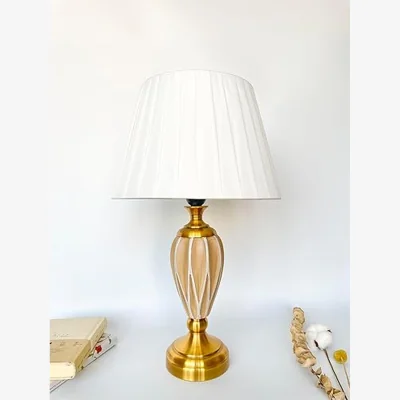 The Range Gold Faceted Vase Metal Cermaic Base With A Soft White Fabric Shade - Gold