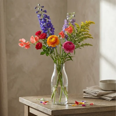 The Range Clear Glass Milk Bottle Stem Vase - H20cm