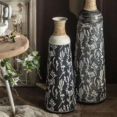 The Range Tall Iron Flower Vase for Floor Display (Small) - Grey