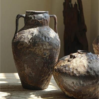 The Range Vintage-Inspired Organic Ceramic Vase with Textured Rough Finish - Grey