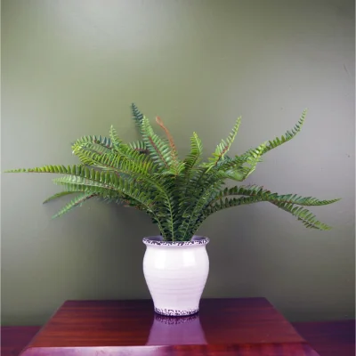 The Range 40cm Artificial Bushy Fern in Decorative Ceramic Vase - Green