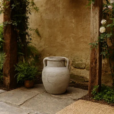 The Range Meadowhaze Stoneware Amphora Wide Vase with Handles Soft - White