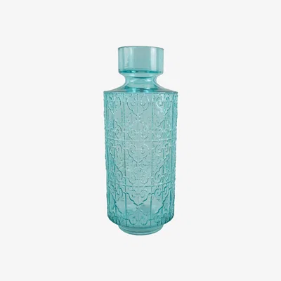 The Range Tall Turquoise Glass Vase - Turquoise Patterned