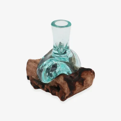 The Range Molton Glass Small Flower Vase on Wood - Brown