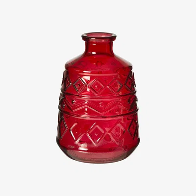 The Range Aztec Pattern Glass Vase - Red
