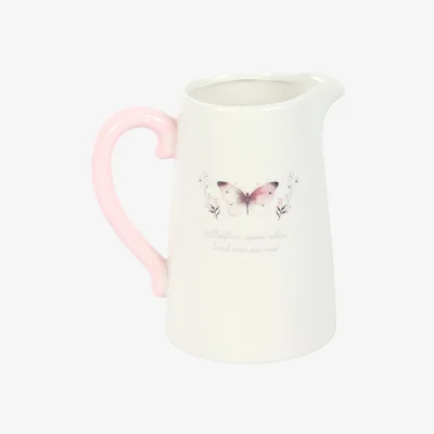 The Range White Butterfly Print Ceramic Flower Jug Vase - White