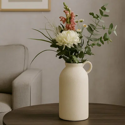 The Range Textured Ceramic Jug Vase - Cream