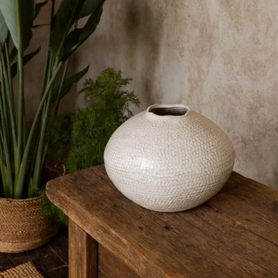 The Range Fernwick Caldron Dotted Glazed Ceramic Vase - White