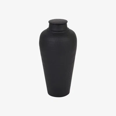 The Range Matt Hammered Vase With Lid Edgy Decor - Black