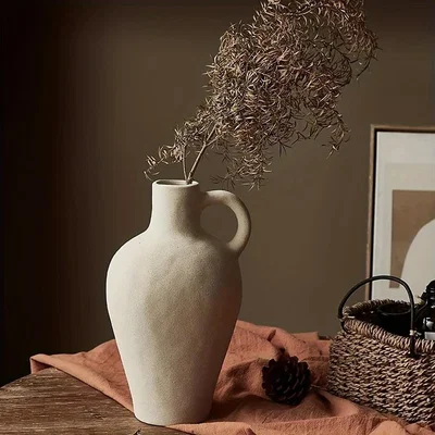 The Range Organic Ceramic Vase With Handle - Whiteq