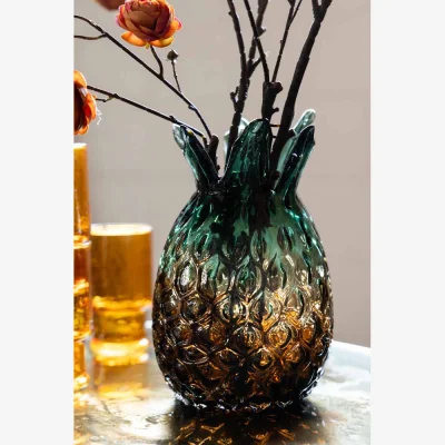 Rockett St George Ombre Green Pineapple Glass Vase