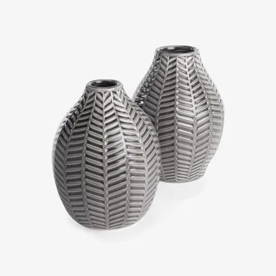 The Range Grey Ceramic Leaf Inspired Vases - Set of 2 - Grey