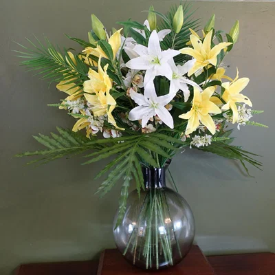 The Range Artificial Lily Palm Flowers Glass Ball Vase - Lily Palm Glass Vase