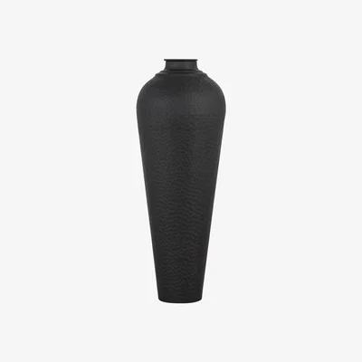 The Range Medium Hammered Steel Vase With Lid - Black