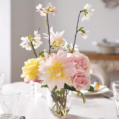 The Range Artificial Andre Dahlia and Rose Flower Arrangement in Glass Vase - Multicoloured