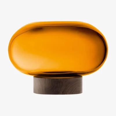 The Range Oblate Glass Vase Lantern with Walnut Base - Amber