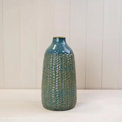 The Range Handcrafted Blue Ceramic Vase for Home Décor - Blue