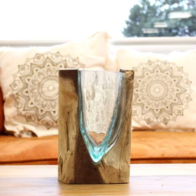 The Range Molton Glass V Shaped Art Vase on Wood - Brown