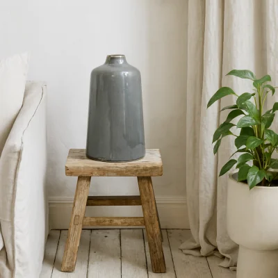 The Range Bloomwood Crackle Glazed Round Bottle Ceramic Vase - Grey