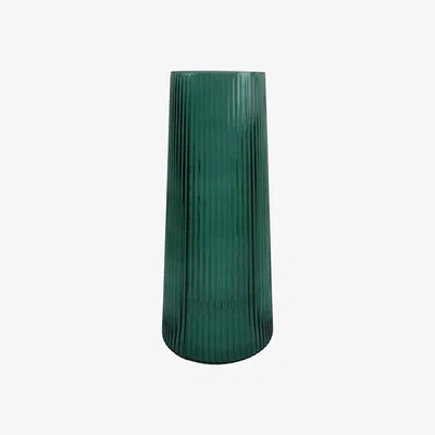 The Range 28cm Green Ridged Glass Vase - Green