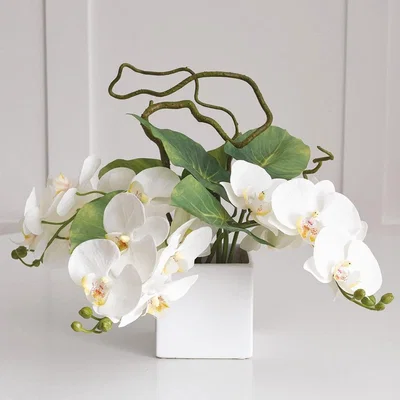 The Range Artificial Lusong Orchid Arrangement in Ceramic Vase - White