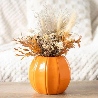 The Range Ceramic Pumpkin Shaped Vase - Orange