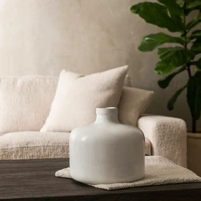 The Range Sagebloom Large Crackle Glazed Short Bottle Ceramic Vase - White