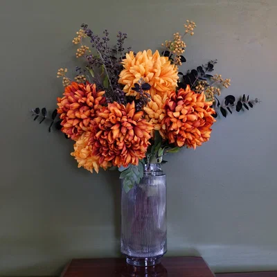 The Range Orange and Black Flower Arrangement Glass Vase - Orange Black Flower Glass Vase