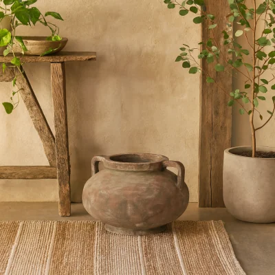 The Range Meadowhaze Large Stoneware Pelike Vase Soft Double Handles - Brown
