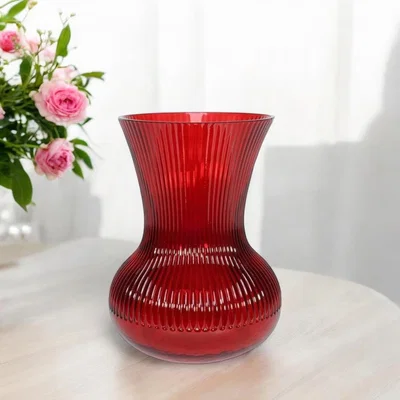 The Range Red Ribbed Hand Tied Vase - Red