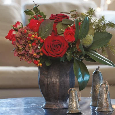 The Range Artificial Harrogate Luxury Christmas Flower Arrangement in Vase - Red