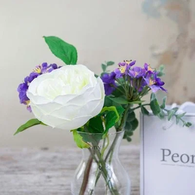 The Range Rose, Blossom and Eucalyptus in a vase with Gift Bag by Peony - Lilac blues with white & green