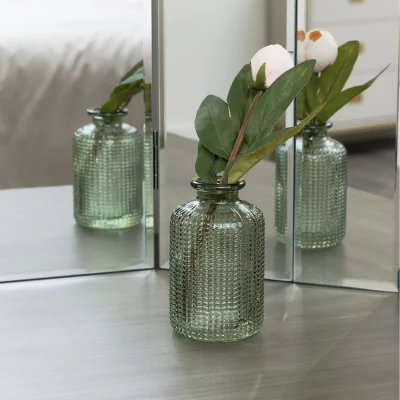 The Range Green Dimpled Glass Bottle Vase - 10cm - Green
