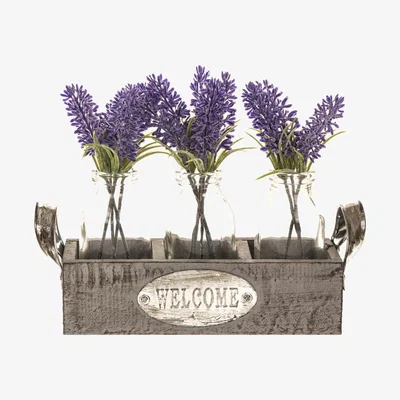 The Range Faux Lavender in Glass with a Wood Stand - Purple