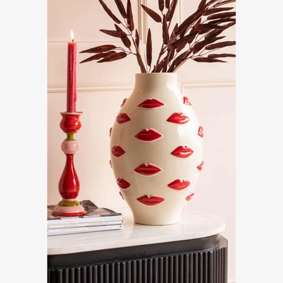 Rockett St George Large Red Kiss Me Lips Flower Vase
