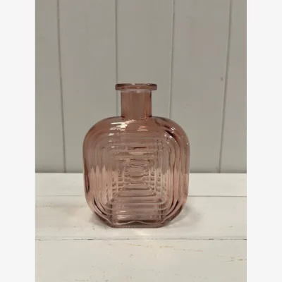 The Range Rose Square Glass Bottle with Ribbed Design - Rose
