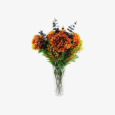 The Range Orange Chrysanthemum Foliage and Glass Vase - Orange Chrysanthemum Foliage Glass Vase