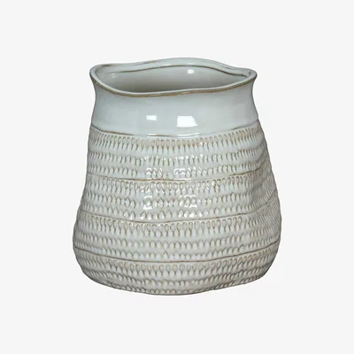 The Range Hill Interiors Tava Hewn Wide Vase - White