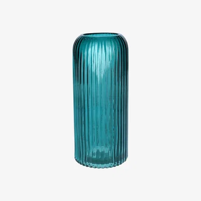 The Range Glass Ribbed Cylinder Flower Vase - Petrol