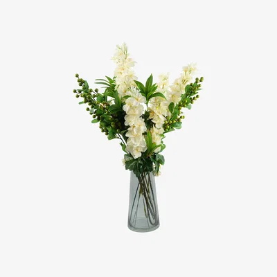 The Range Artificial Berry Delphinium Cream Flower Mix Glass Vase - Berry Delphinium Glass Vase