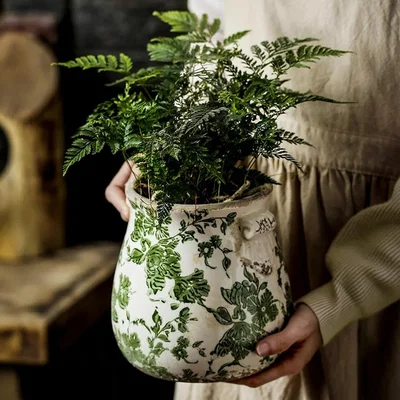 The Range Botanical Ceramic Flower Vase - Green