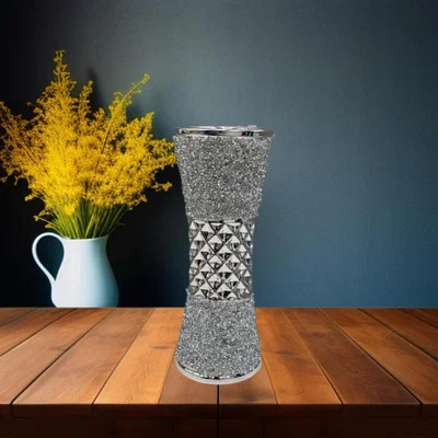 The Range Crushed Diamond Stunning Silver Crystal Silver Ceramic Vase Sparkly - Silver / 25cm