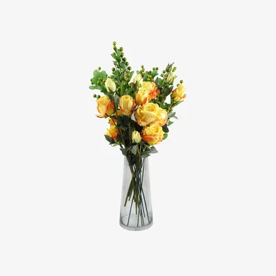 The Range Yellow Rose Artificial Flowers Glass Vase - Yellow Rose Flowers Glass Vase