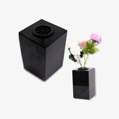 The Range Granite Memorial Vase for Flowers - Square Solid Stone for Cemetery or Garden - Black