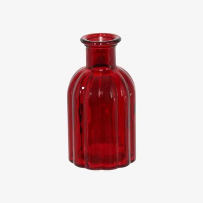 The Range Red Ribbed Glass Bud Vase - Red / 7.5cm / 13.7cm