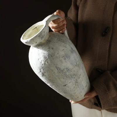 The Range Tall Ceramic Flower Vase With Handle - White Washed